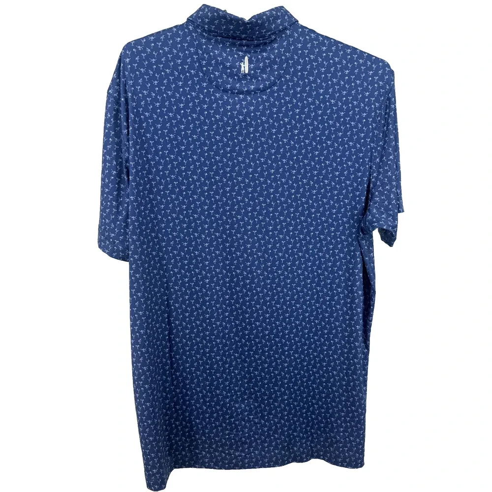 Johnnie-O Pin Up Polo Shirt Mens L Lake Blue Performance Featherweight Print